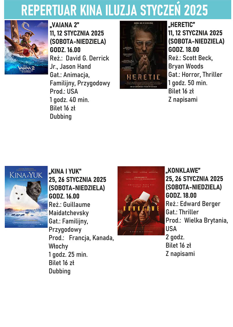 Repertuar Kina Iluzja Styczen 2024 plakat maly