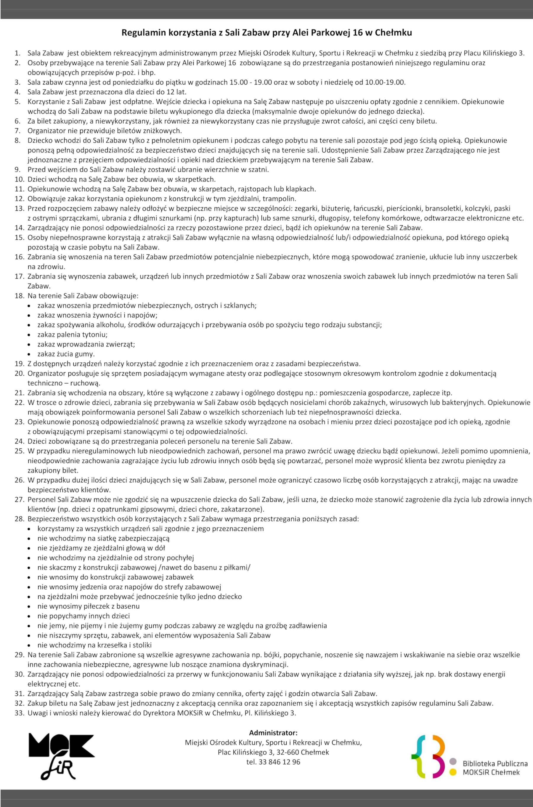 Regulamin Sali Zabaw